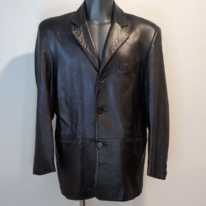 Vintage Weather Man Black Leather Blazer Jacket